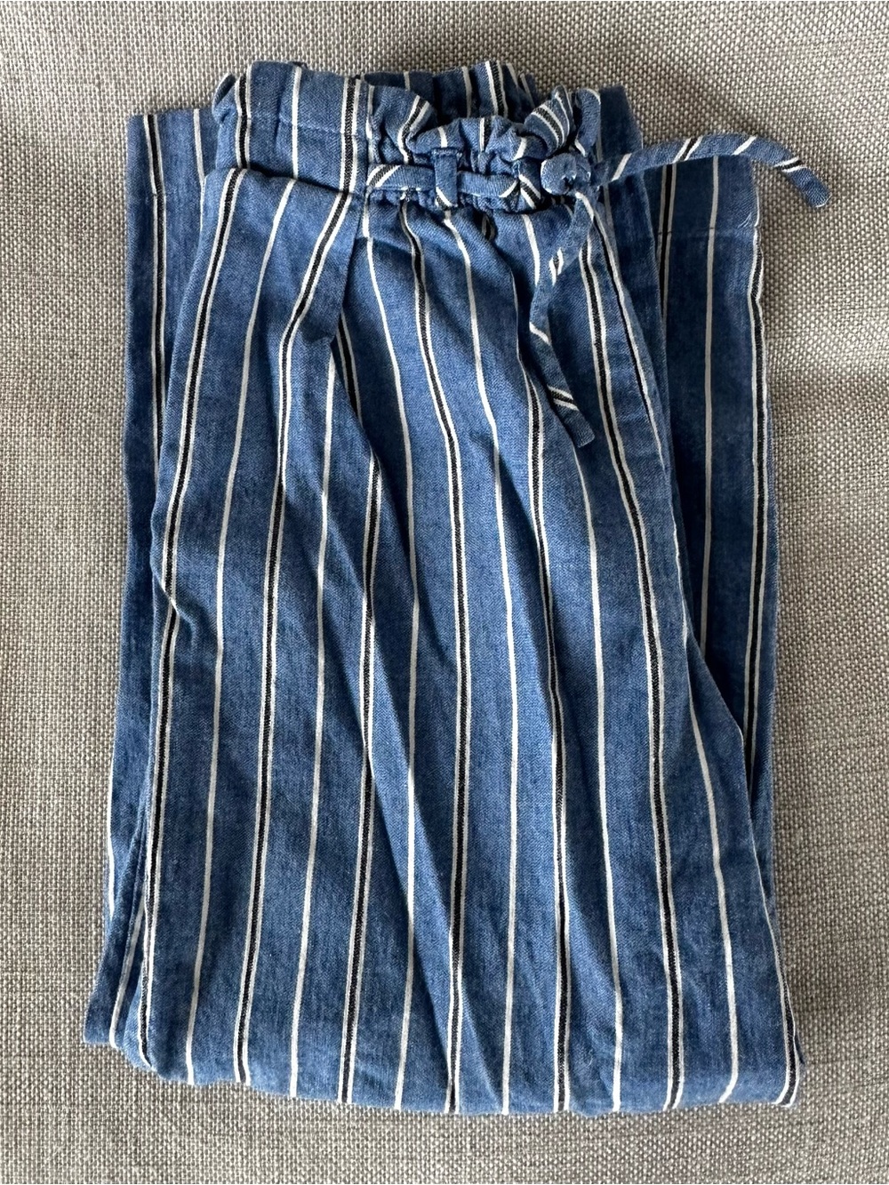 Zara Kids Blue Striped Linen Blend Paperbag Pants | Size 8 (134/140)